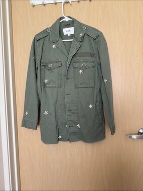 pistola olive green embroidered daisy utility jacket